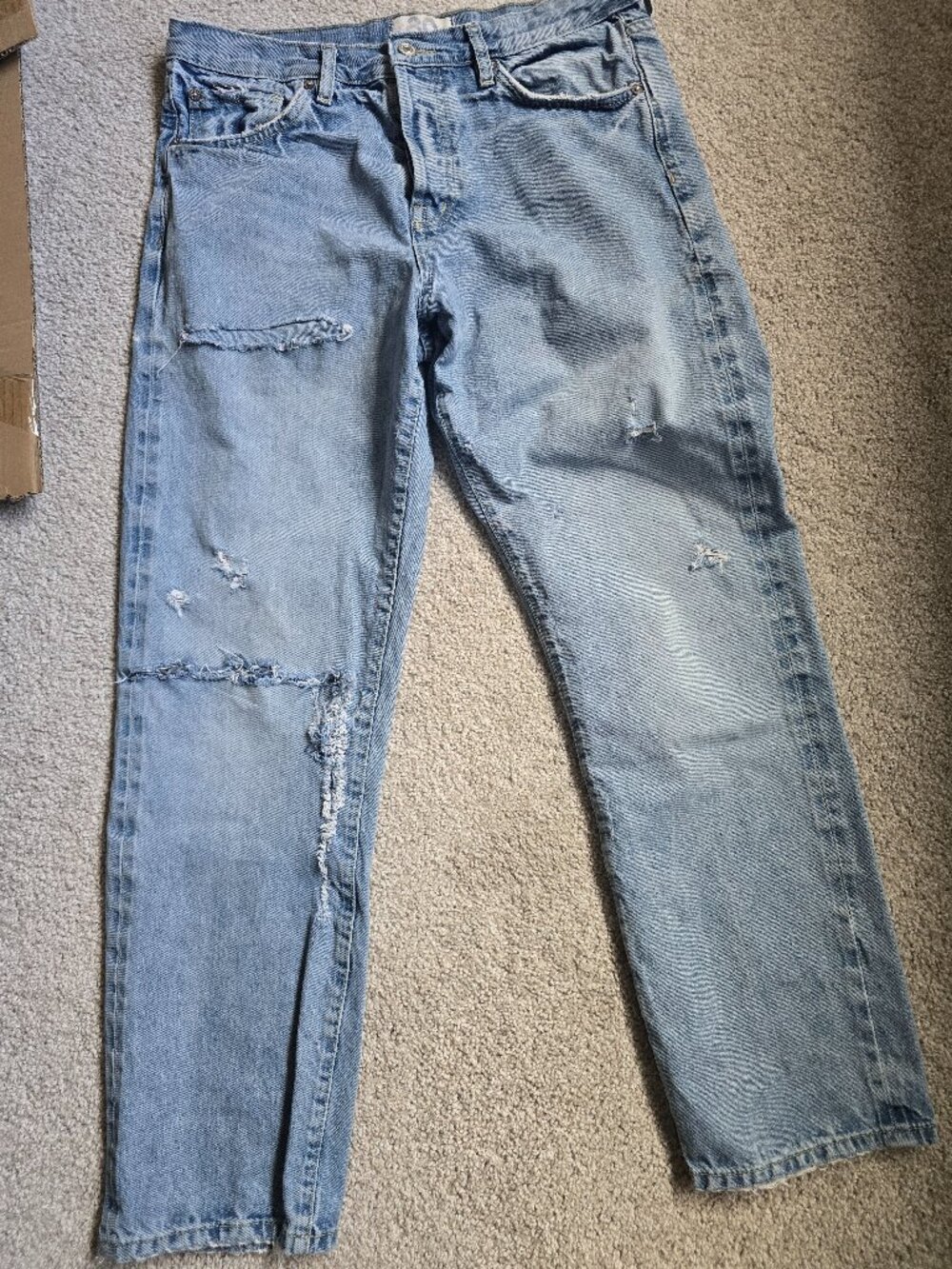 We The Free Free People Distressed Straight Leg Jeans Light Wash Size 30